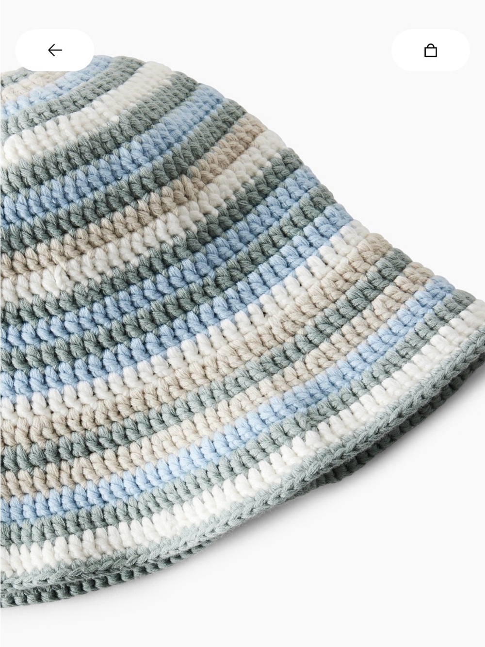 Sold out - brand new Aritzia  Crochet Stripe Bucket Hat - Blue, Cream & Gray